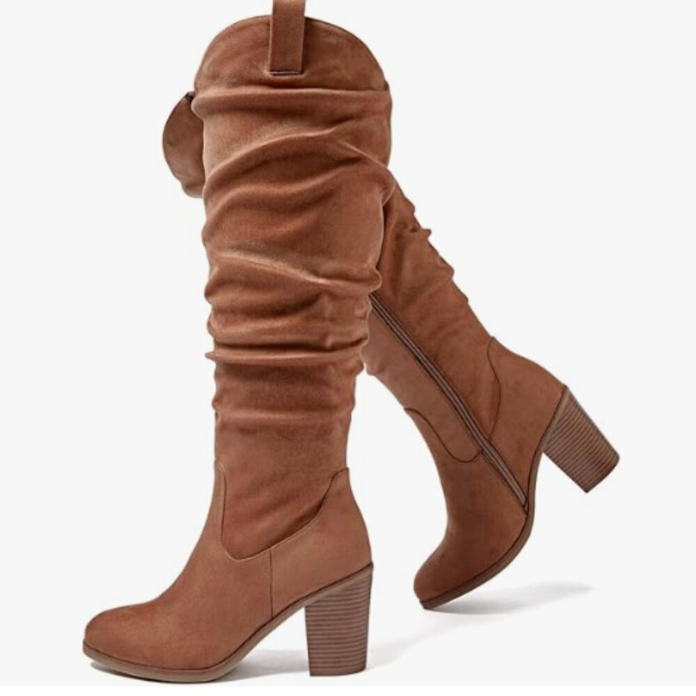 NEW! Brown‎ Heeled Boots for Women EXTRA WIDE CALF KNEE HIGH BOOTS SZ 11.5 XW